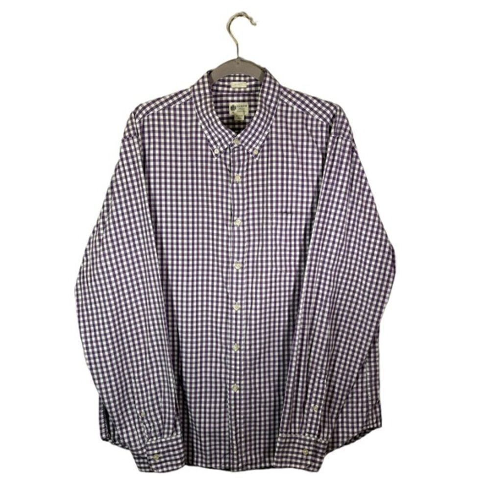 J. CREW 100% Cotton Purple White Dress Shirt Plaid Size XL